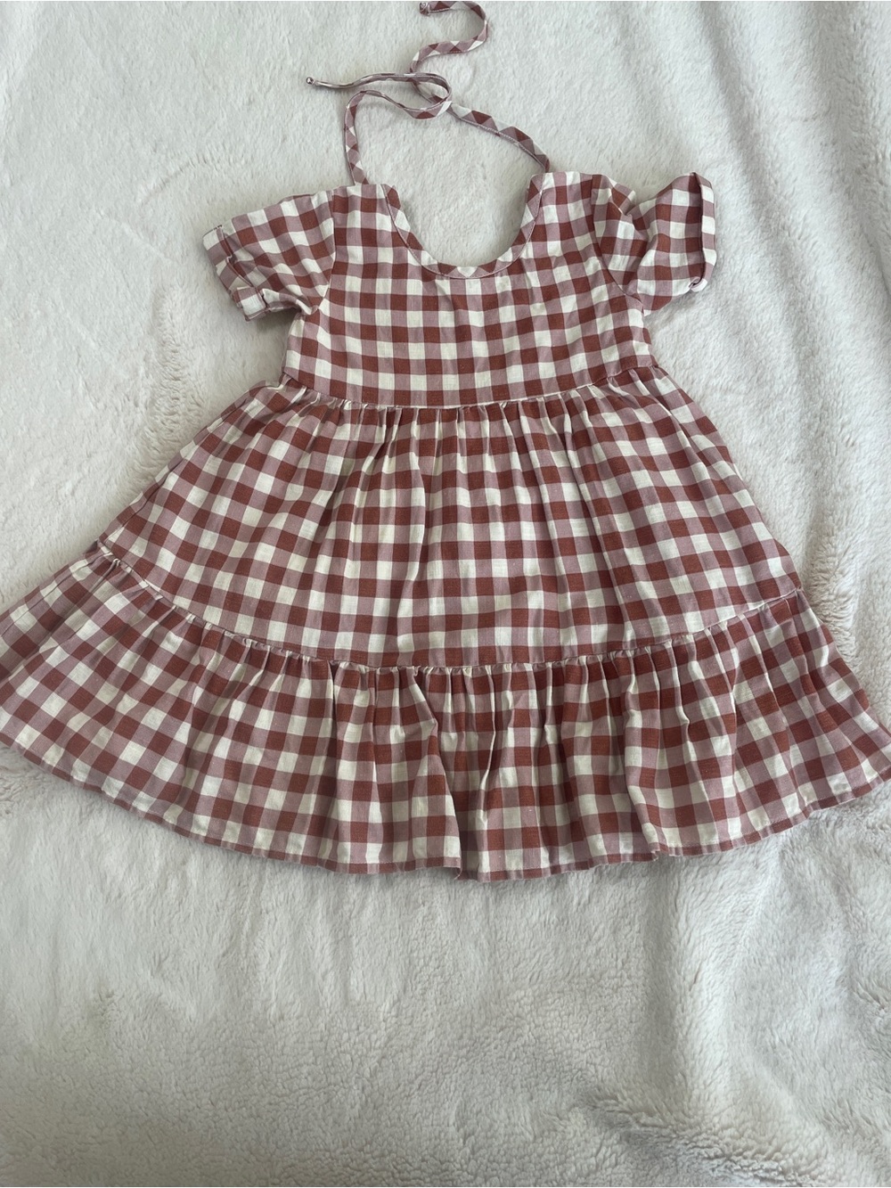 cheeky plum Gingham Tiered Tie-Back Dress